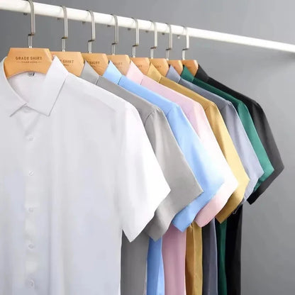 New Anti-Wrinkle Men Shirts Short Sleeves Dress Shirts For Men Slim Fit Camisa Social Business Blouse White Office Shirt S-4XL