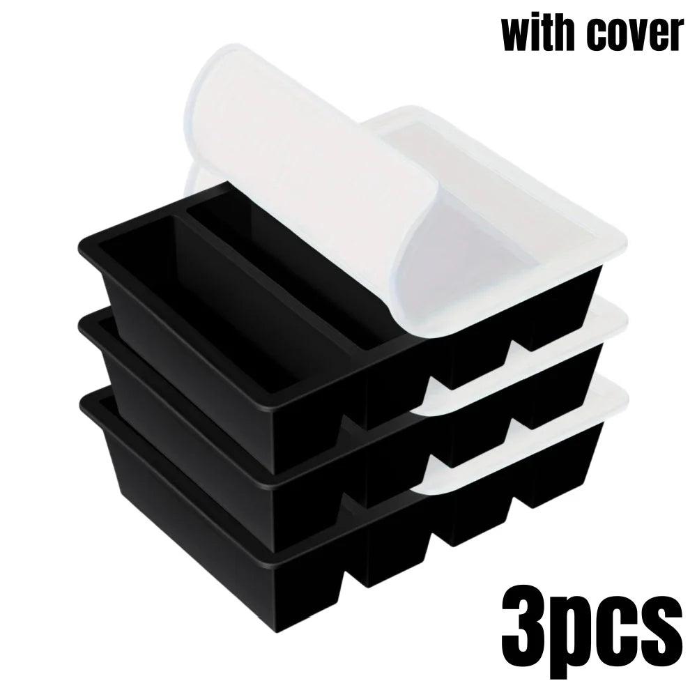 1/4pcs Large Rectangular Ice Cube Mold Set with Lid Stackable Freezer Trays for Bottles Beverages Long Cubes Mould Kitchen Items - AMULET RING STORE