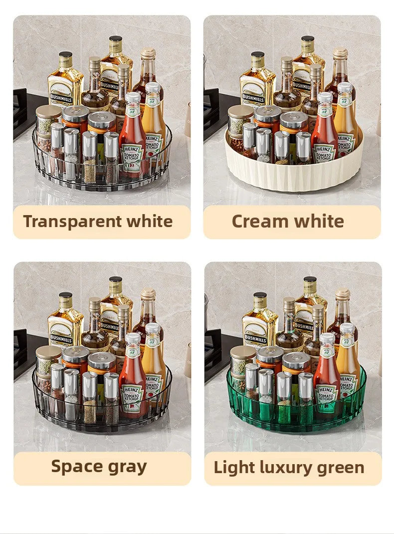 360° Rotating Plastic Storage Rack Bathroom Storage Organizer Kitchen Snack Food Oil Seasoning Bottle Storage Rack Fruit Tray - AMULET RING STORE