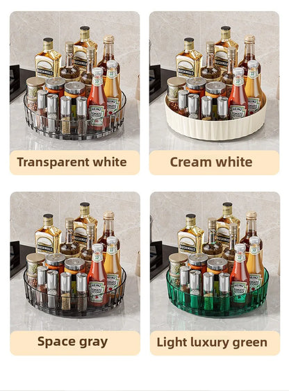 360° Rotating Plastic Storage Rack Bathroom Storage Organizer Kitchen Snack Food Oil Seasoning Bottle Storage Rack Fruit Tray - AMULET RING STORE