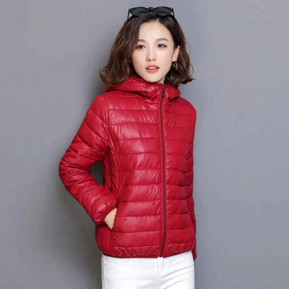 Down Jacket for Women Trend Korean Style Ultra Light Hit Hooded Coat Coats Lightweight Padded Puffer Jackets Female Winter 2025