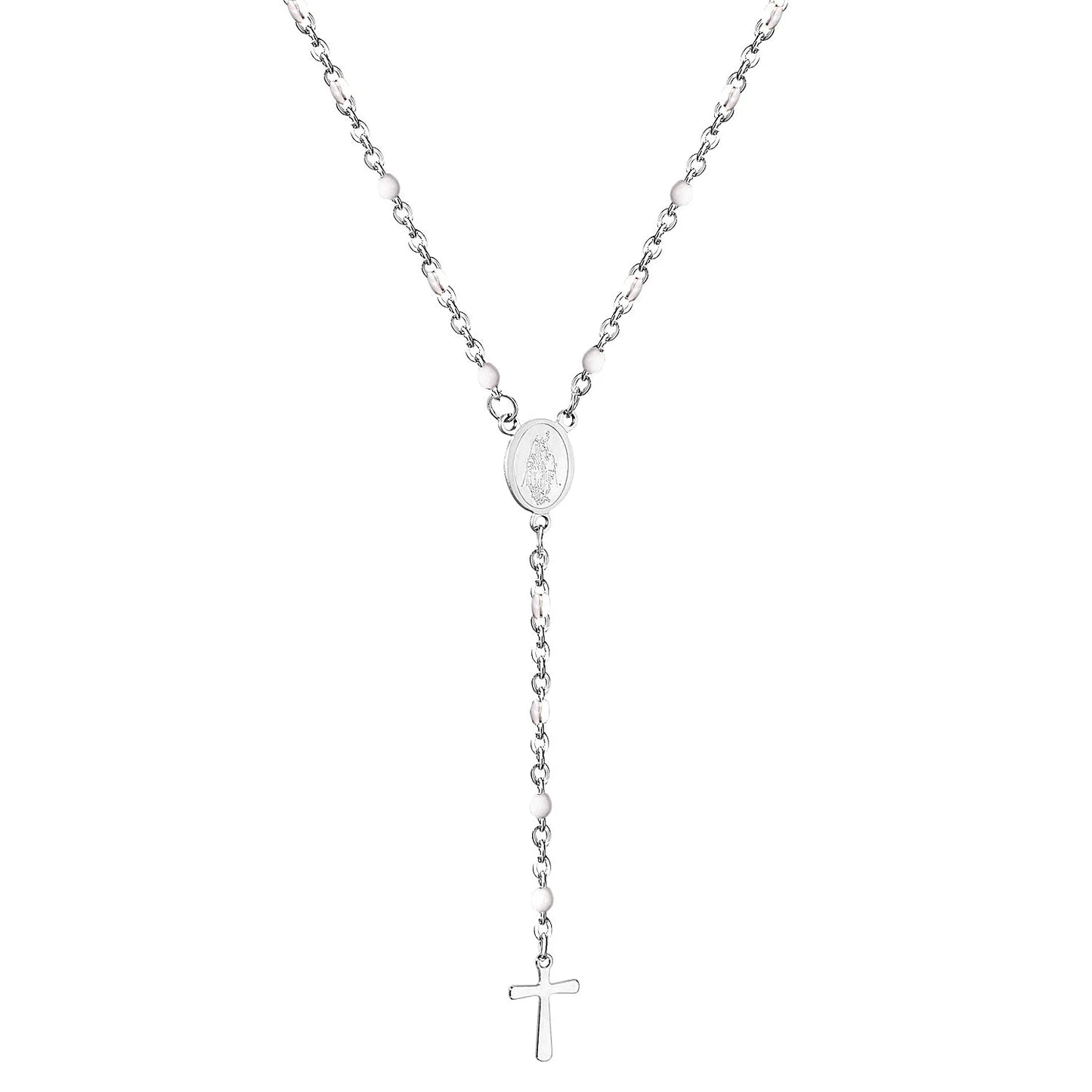 ASONSTEEL Long Scapular Catholic Rosaries Beads Christian Cross Jesus Pendant Necklaces Stainless Steel For Women Men Jewelry