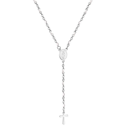 ASONSTEEL Long Scapular Catholic Rosaries Beads Christian Cross Jesus Pendant Necklaces Stainless Steel For Women Men Jewelry
