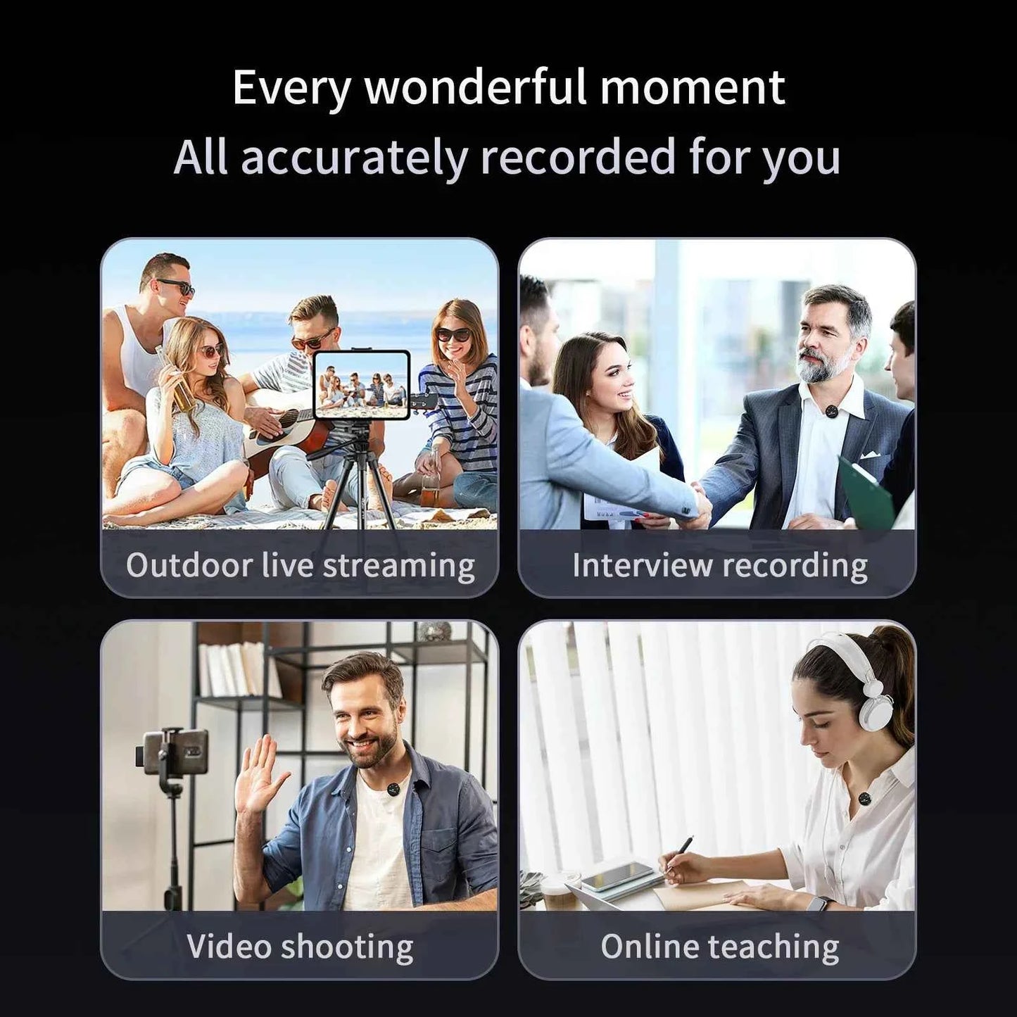 Basix Wireless Lavalier Lapel Microphone for iPhone iPad Android Outdoor live streaming Recording Interview with Magnetic Clip