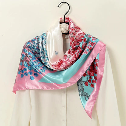 90cm Woman Fashion Satin Silk Square Scarf Spring Summer Shawls Luxury Printed Hijab Scarf Muslim Headband Wrap Beach Stoles - AMULET RING STORE