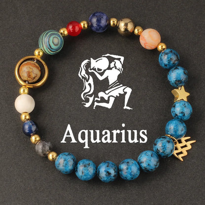 Cosmic Galaxy Solar System Bracelet for Women Men Natural Stone Beads 12 Constellations Bracelet Adjustable Bangle Jewelry Gifts