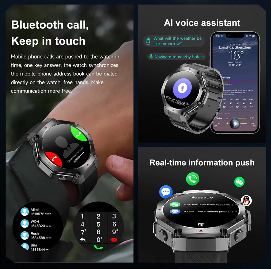 2025 New Men Sports Smart Watch GPS AMOLED Heart Rate Monitoring LED Flashlight NFC Bluetooth Call 3ATM Waterproof Smartwatches