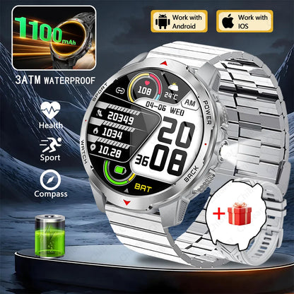 1100mAh Super Capacity Battery Military Outdoor Smart Watch Men 1.7inch Screen Compass Bluetooth Call 3ATM Waterproof SmartWatch