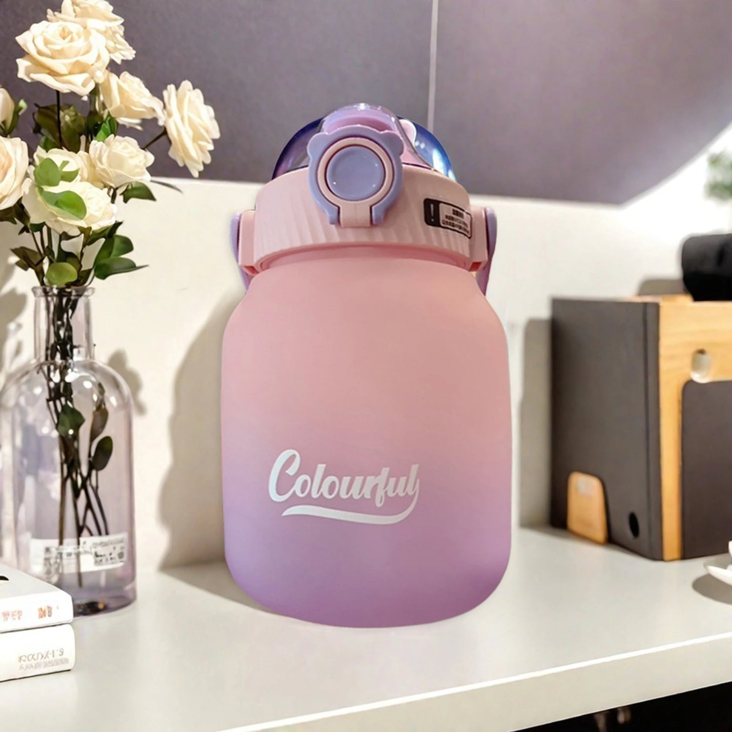 1000ml Gradient Color Water Bottle with Handle and Carry Strap for Women Men - Reusable Leakproof Plastic Cup - AMULET RING STORE