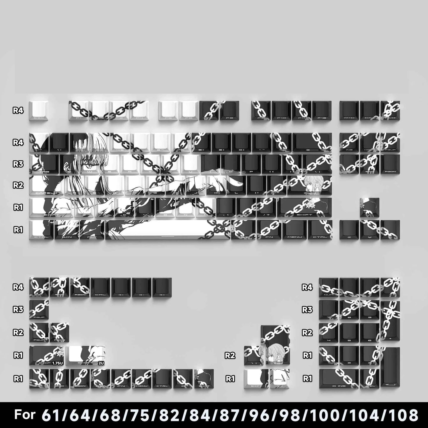 129 Keys Makima Anime Keycaps Cartoon PBT Keycap Cherry Keycaps Key Cap Dye-sub Mechanical Keyboard Caps for 64/68/71/84/108