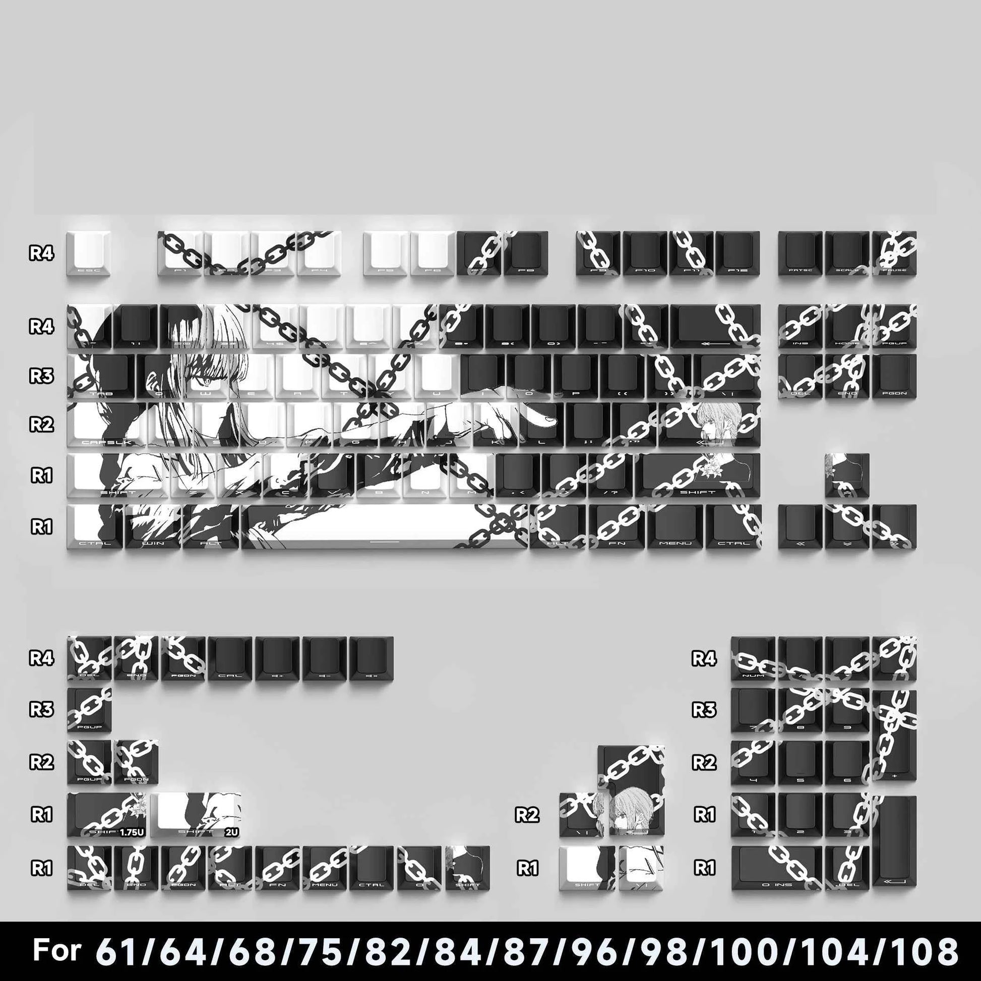 129 Keys Makima Anime Keycaps Cartoon PBT Keycap Cherry Keycaps Key Cap Dye-sub Mechanical Keyboard Caps for 64/68/71/84/108