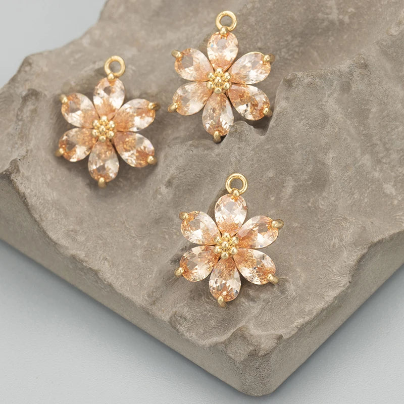 GUFEATHER,6pcs/lot,MC78,jewelry accessories,18k gold plated,nickel free,copper,zircon,hand made,flower shape,charms,diy pendants - AMULET RING STORE