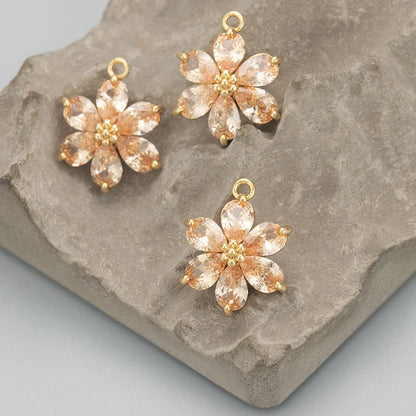 GUFEATHER,6pcs/lot,MC78,jewelry accessories,18k gold plated,nickel free,copper,zircon,hand made,flower shape,charms,diy pendants - AMULET RING STORE