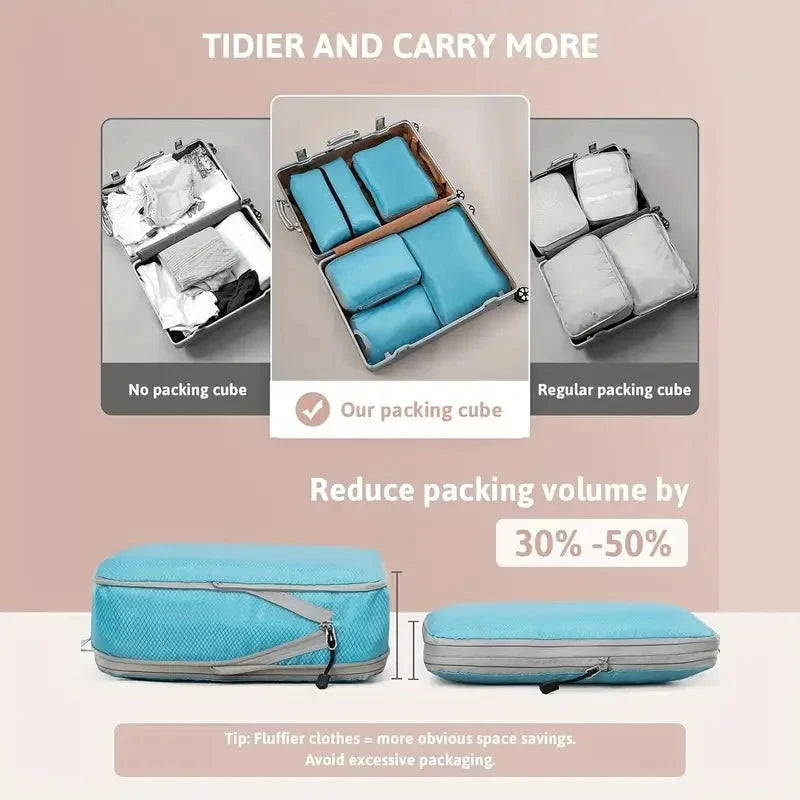 Travel Compression Packing Cubes Suitcase Luggage Organizer Set Zipper Foldable Storage Bag for Clothes Shoes Travel Accessories - AMULET RING STORE