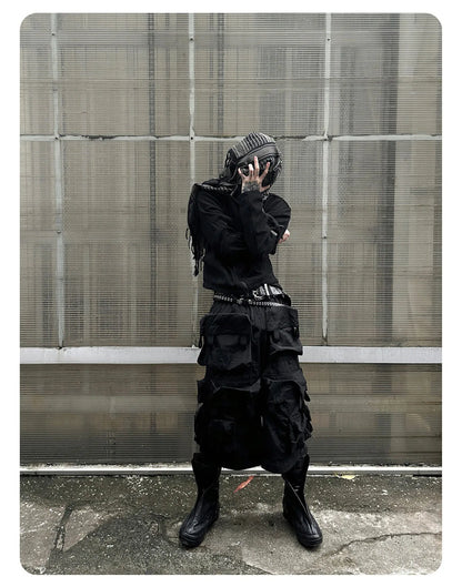 Mauroicardi Spring Summer Cool Handsome Thin Black Nylon Cargo Shorts for Men with Many Pockets Luxury Emo Techwear Clothes 2025