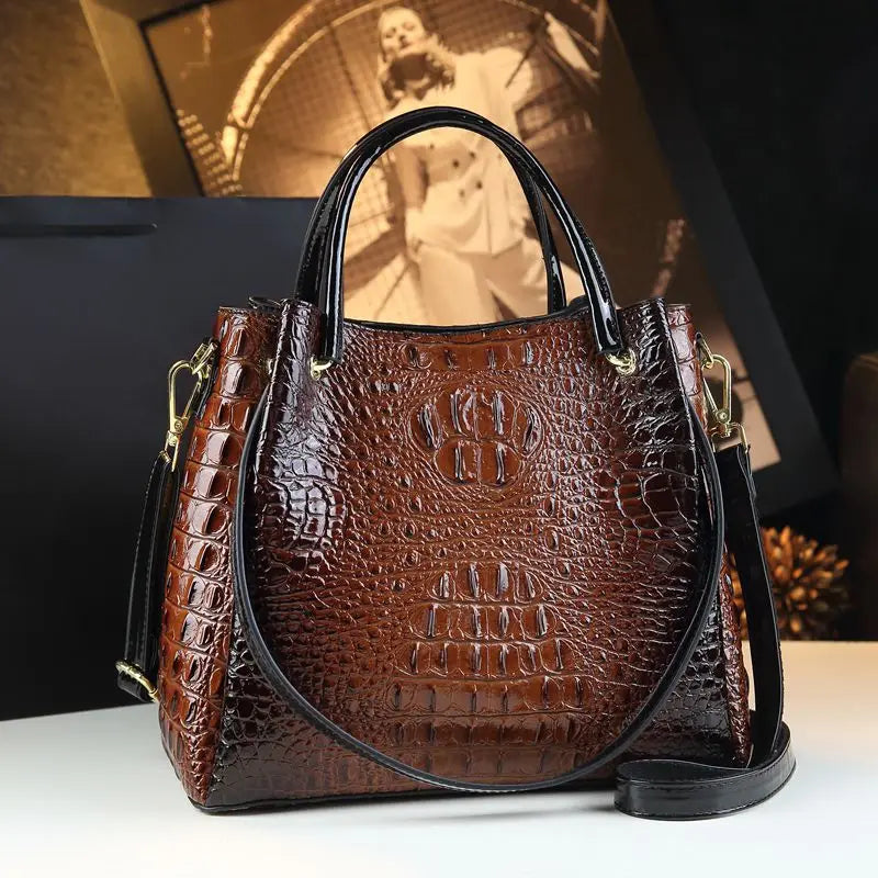 Genuine Leather Women Handbags New Tote Bag Fashion Crocodile Print Bucket Bag Retro Shoulder Messenger Bags Trend 2025