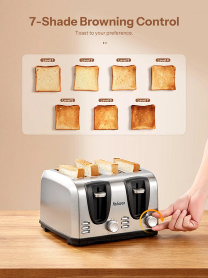 Yabano 4 Slice Toaster, Toaster with Extra Wide Slot and 7-Shade Settings, Defrost and Reheat Function - AMULET RING STORE