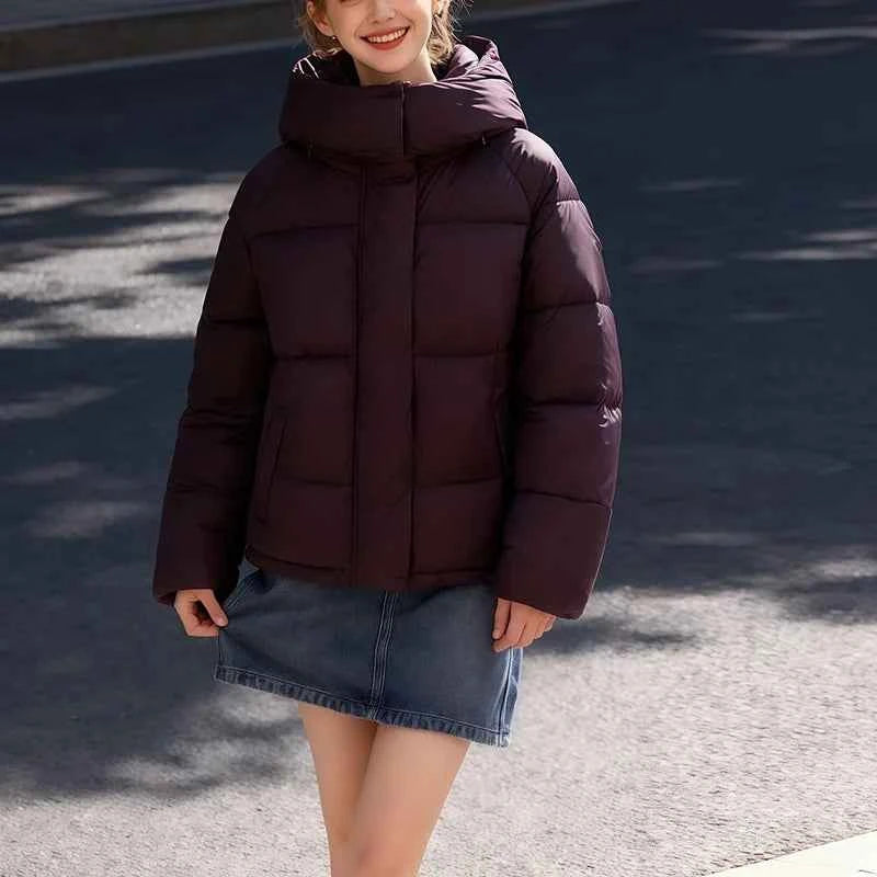 Women's Hooded Purple Cotton Jacket - Quilted Design, Warm Winter Coat, Casual Cold-Weather Outerwear