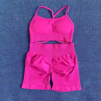 WHENG Peach Hip Lifting Suit Back Cross Sports Bra Shockproof Bra Quick Drying Shorts Set Gym Fitness Running Yoga Suit