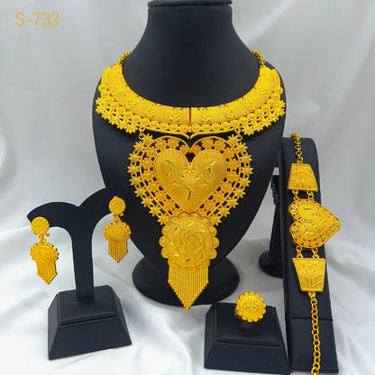 New Big Italian 24k Gold Plated Jewelry Set For Women Indian Dubai Party African Necklace Sets Bridal Gifts Arabic Jewelry Sets