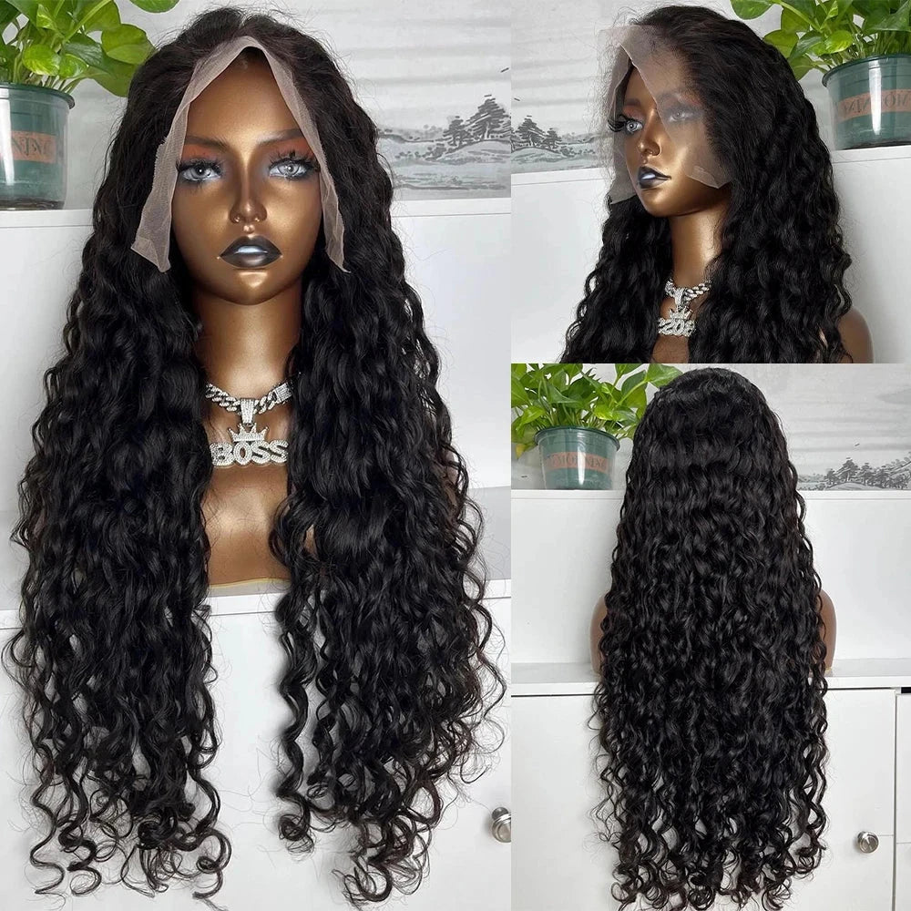 Loose Deep Wave 13x4 Lace Front Human Hair Black Wigs Deep Wave Brazilian 5x5 Closure Wear And Go Glueless Human Hair Curly Wigs - AMULET RING STORE