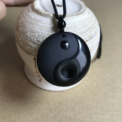 1pc Obsidian Yin Yang Tai Chi Pendant Necklace For Men