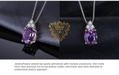 JewelryPalace Oval Purple Created Alexandrite Sapphire 925 Sterling Silver Pendant Necklace Gemstone Statement Necklace No Chain