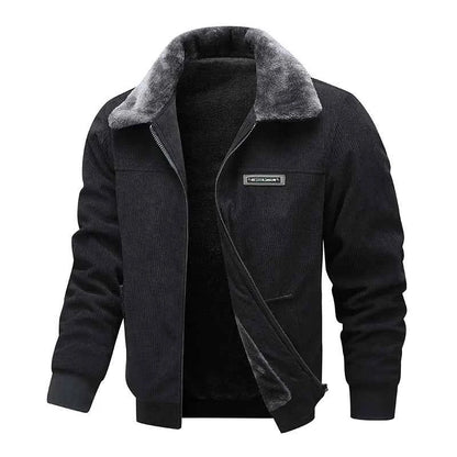 Winter Men Fleece Jacket Padded Warm Loose Parka Coat Corduroy Short Jacket Man Solid Fur Collar Windbreaker Cotton Jackets