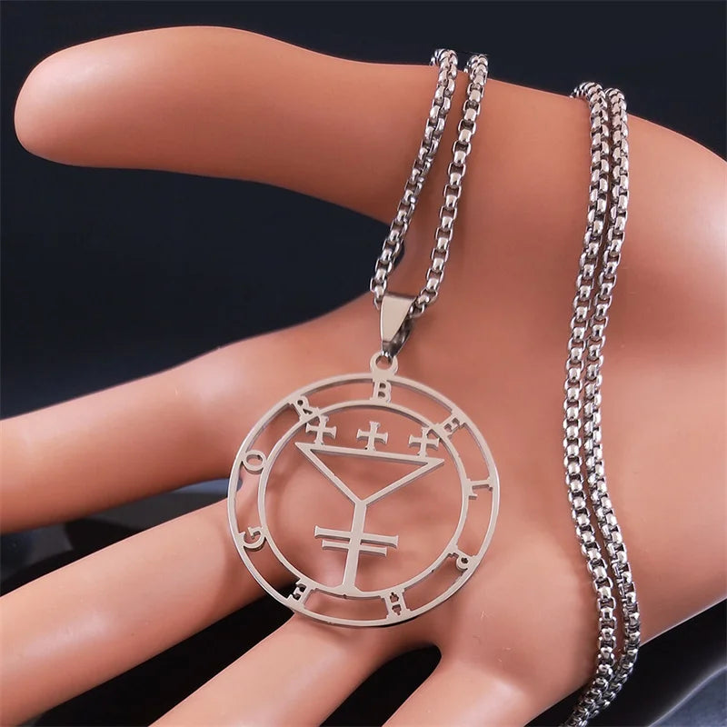 Seal of BELPHEGOR Satan Stainless Steel Necklaces Chain Women/Men Round Demon Pendant Necklace Jewelry acero inoxidable N3341S03