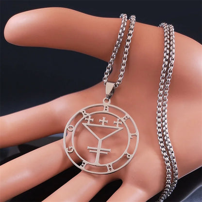 Seal of BELPHEGOR Satan Stainless Steel Necklaces Chain Women/Men Round Demon Pendant Necklace Jewelry acero inoxidable N3341S03