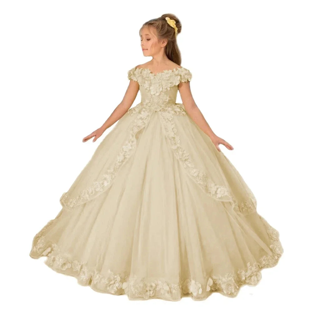 Customize Yellow Flower Girl Dresses Beading Appliqued Pageant Birthday For Girls First Communion Dresses Kids Prom Dresses