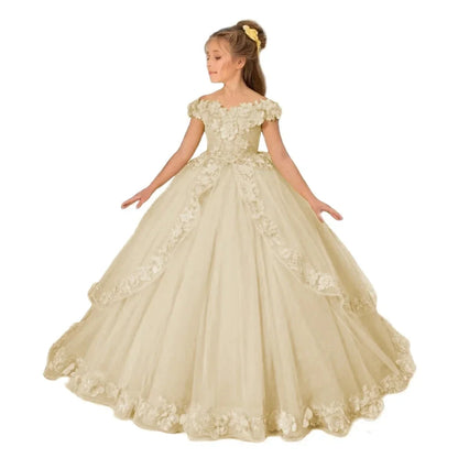 Customize Yellow Flower Girl Dresses Beading Appliqued Pageant Birthday For Girls First Communion Dresses Kids Prom Dresses