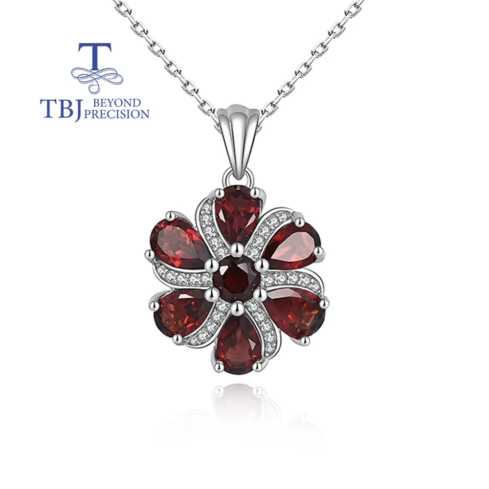 Natural Red Garnet pendant 925 Sterling silver real Gemstone necklace fine jewelry for women party birthday gift and daily wear