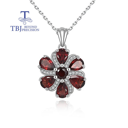 Natural Red Garnet pendant 925 Sterling silver real Gemstone necklace fine jewelry for women party birthday gift and daily wear