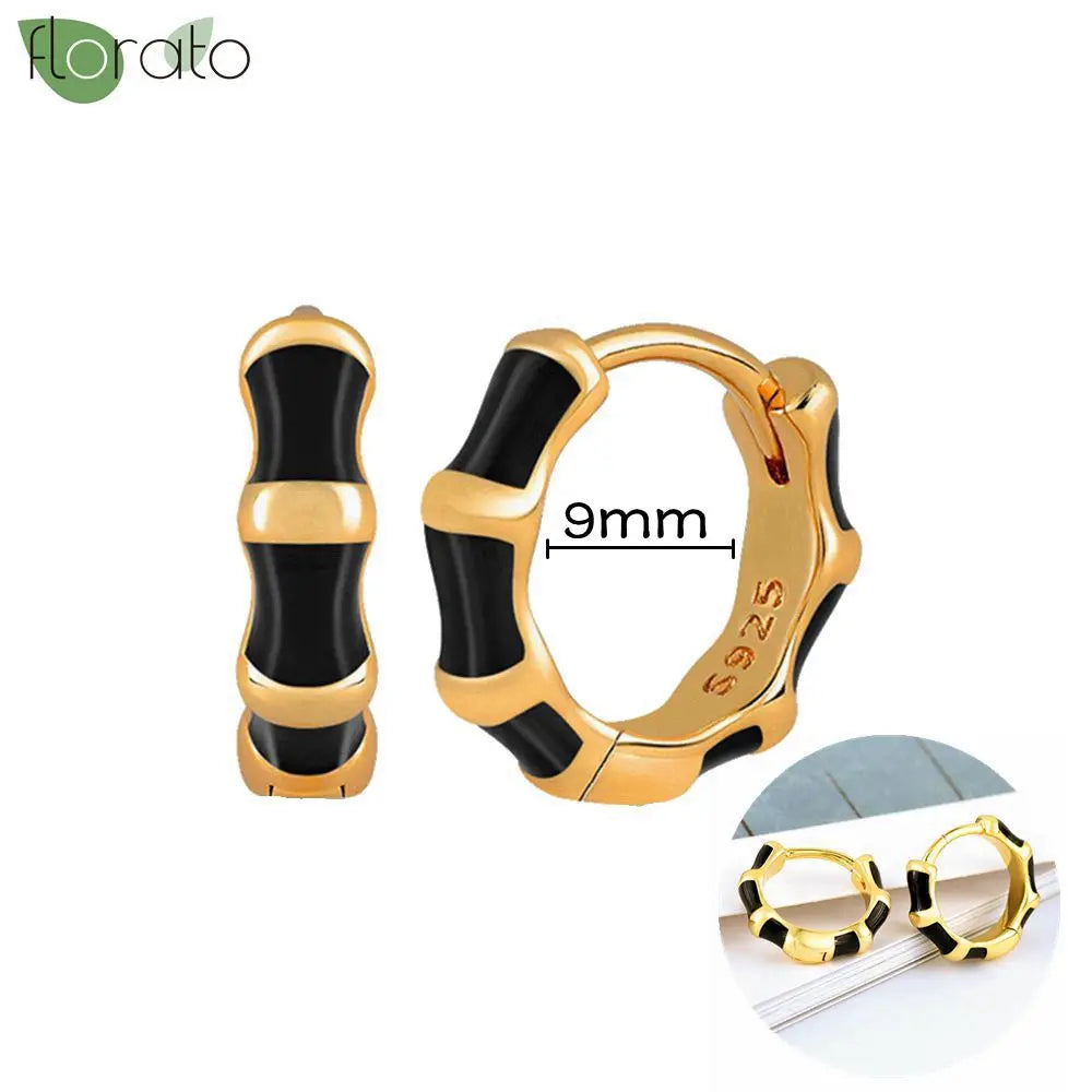 925 Sterling Silver Needle Fashion Round Pendant Small Earrings Luxury Gold Hoop Earrings for Women Premium Black Jewelry Gifts - AMULET RING STORE