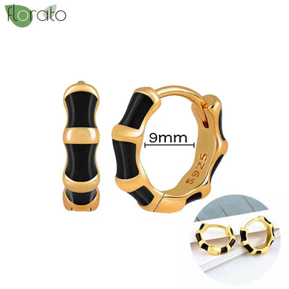 925 Sterling Silver Needle Fashion Round Pendant Small Earrings Luxury Gold Hoop Earrings for Women Premium Black Jewelry Gifts - AMULET RING STORE