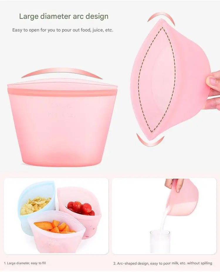 1/3/4Pcs/Pack Silicone Storage Bag,Reusable Food Grade Fresh-keeping Zipper Bags,BPA Free,Leakproof,Microwave&Dishwasher Safe - AMULET RING STORE