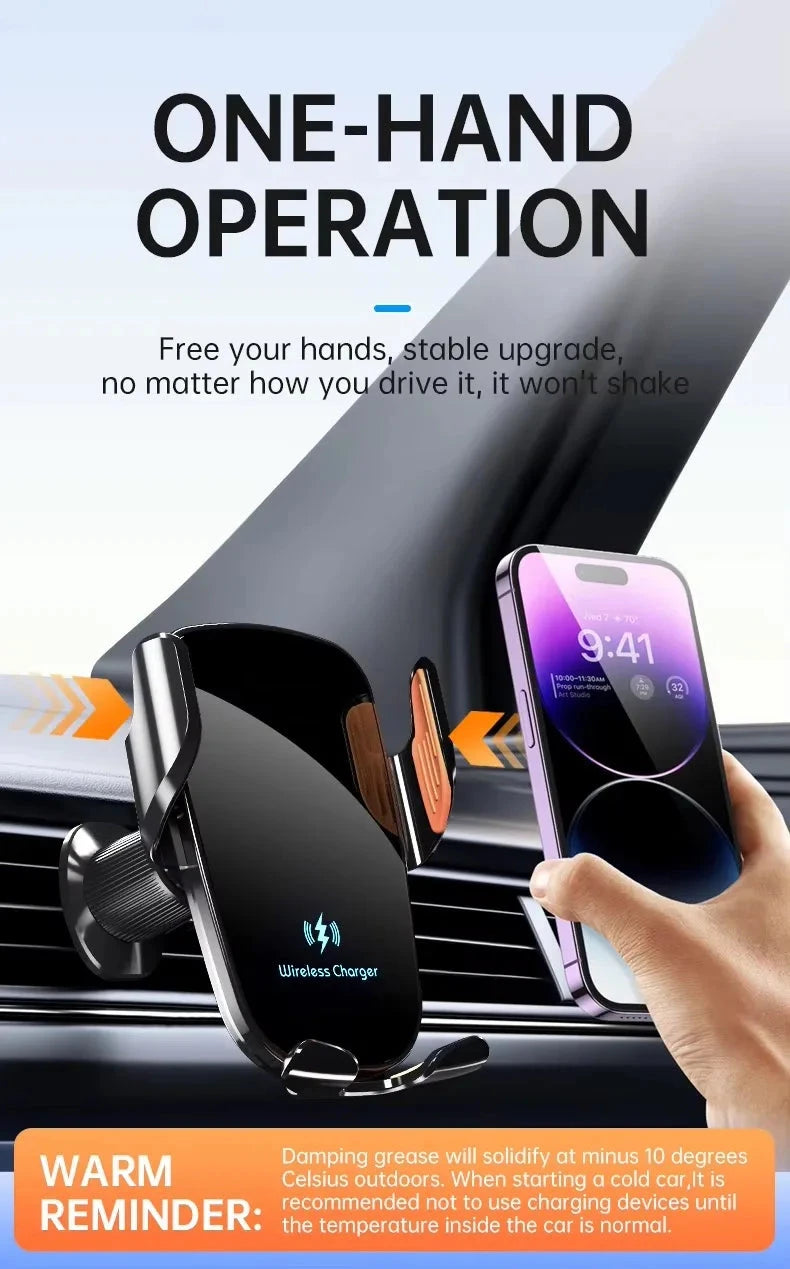 UYUXIO Manual Clamp Wireless Car Charger 15 Fast Charging Air Vent Car Mount Phone Holder for iPhone Samsung Android Phone