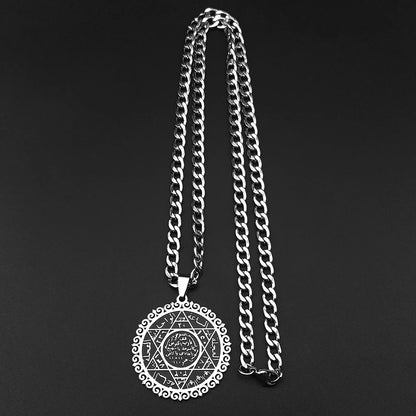 Hexagram Jewish Magen Star of David Arabic Letter Stainless Steel Pendant Necklace for Women Men Islamic Silver Color Jewelry