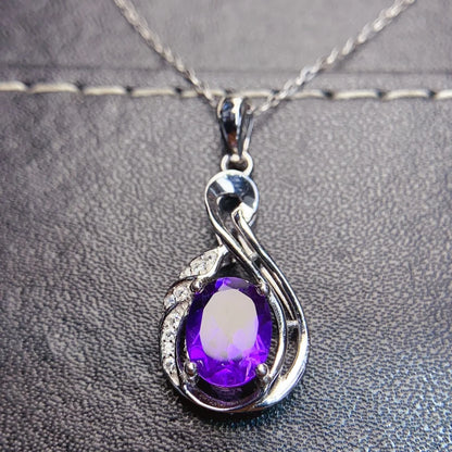 FS S925 Sterling Silver 7*9mm Natural Citrine Pendant Necklace With Certificate Fine Charm Weddings Jewelry for Women MeiBaPJ