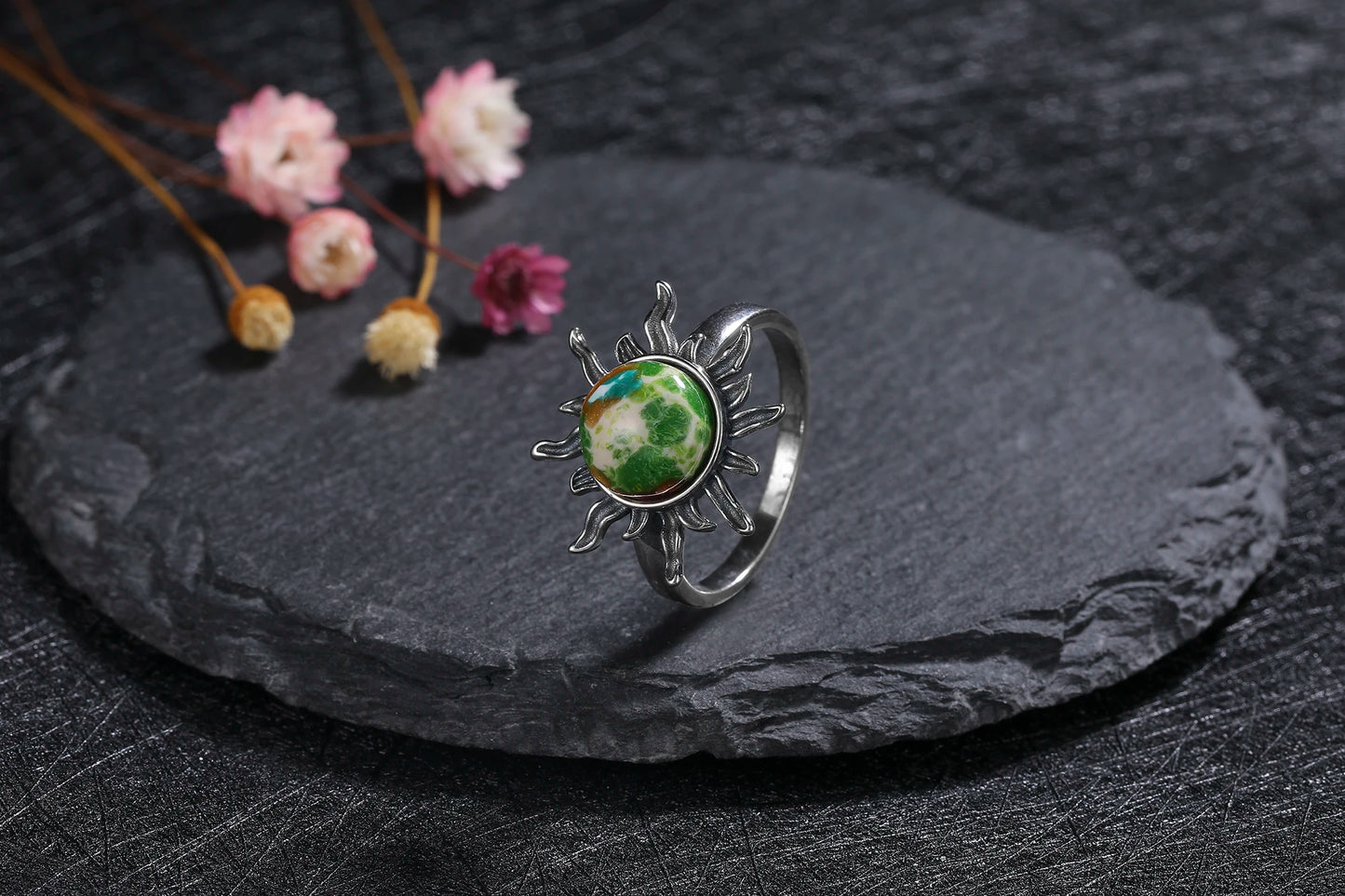 Vintage Natural Emperor Stone Ring S925 Silver Retro Hollow Luxury Fine Jewelry Wedding Gift for Women - AMULET RING STORE