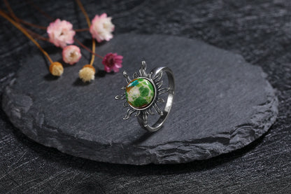 Vintage Natural Emperor Stone Ring S925 Silver Retro Hollow Luxury Fine Jewelry Wedding Gift for Women - AMULET RING STORE