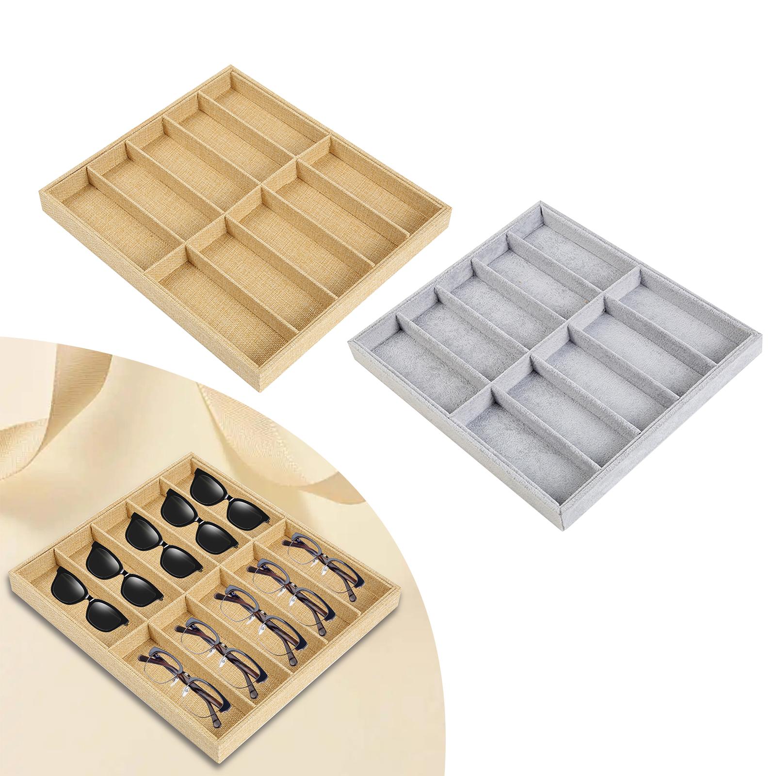 Fashion Glasses Cases Beige 10 Grids Sunglasses Display Box Sunglasses Display Glasses Display Props Jewelry Organizer Tray - AMULET RING STORE