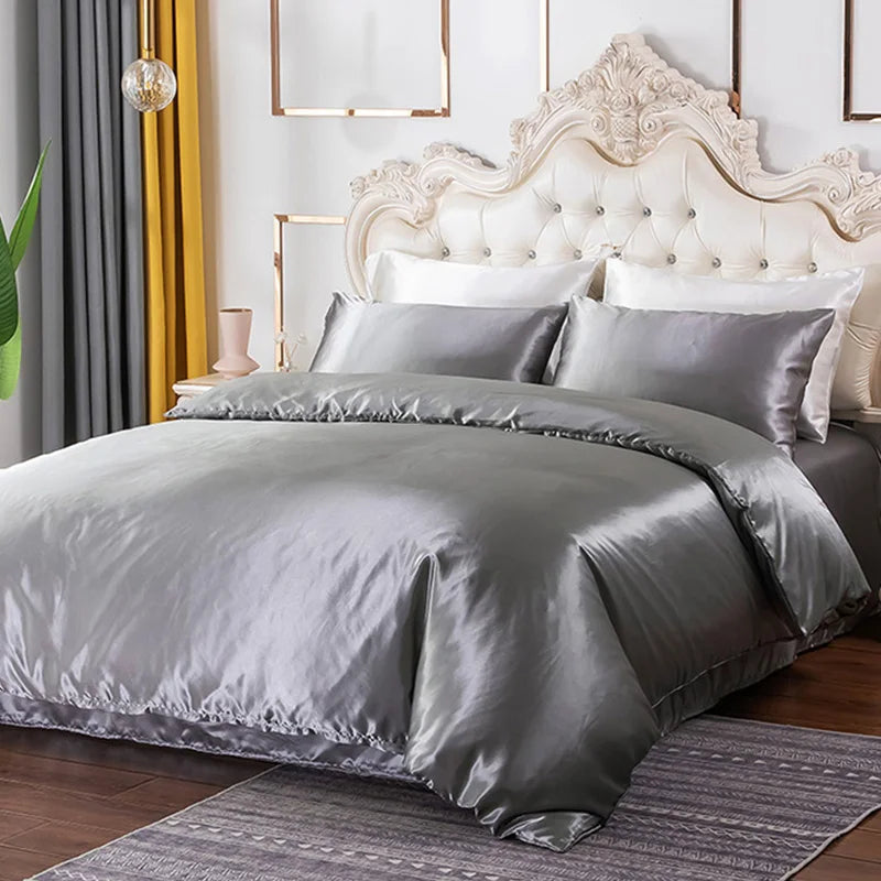 Silky Bedding Duvet Cover Super Soft Solid Home Comforter Cover with Zipper Closure, 2/3pcs Envelop Pillowcase