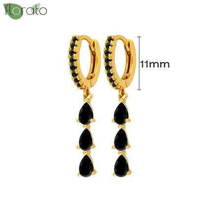 925 Sterling Silver Needle Fashion Round Pendant Small Earrings Luxury Gold Hoop Earrings for Women Premium Black Jewelry Gifts - AMULET RING STORE