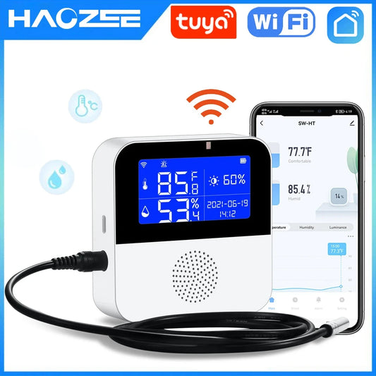 Tuya Smart WIFI Temperature and Humidity Sensor with Backlight LCD Display Indoor Thermometer Hygrometer Meter Support Alexa - AMULET RING STORE