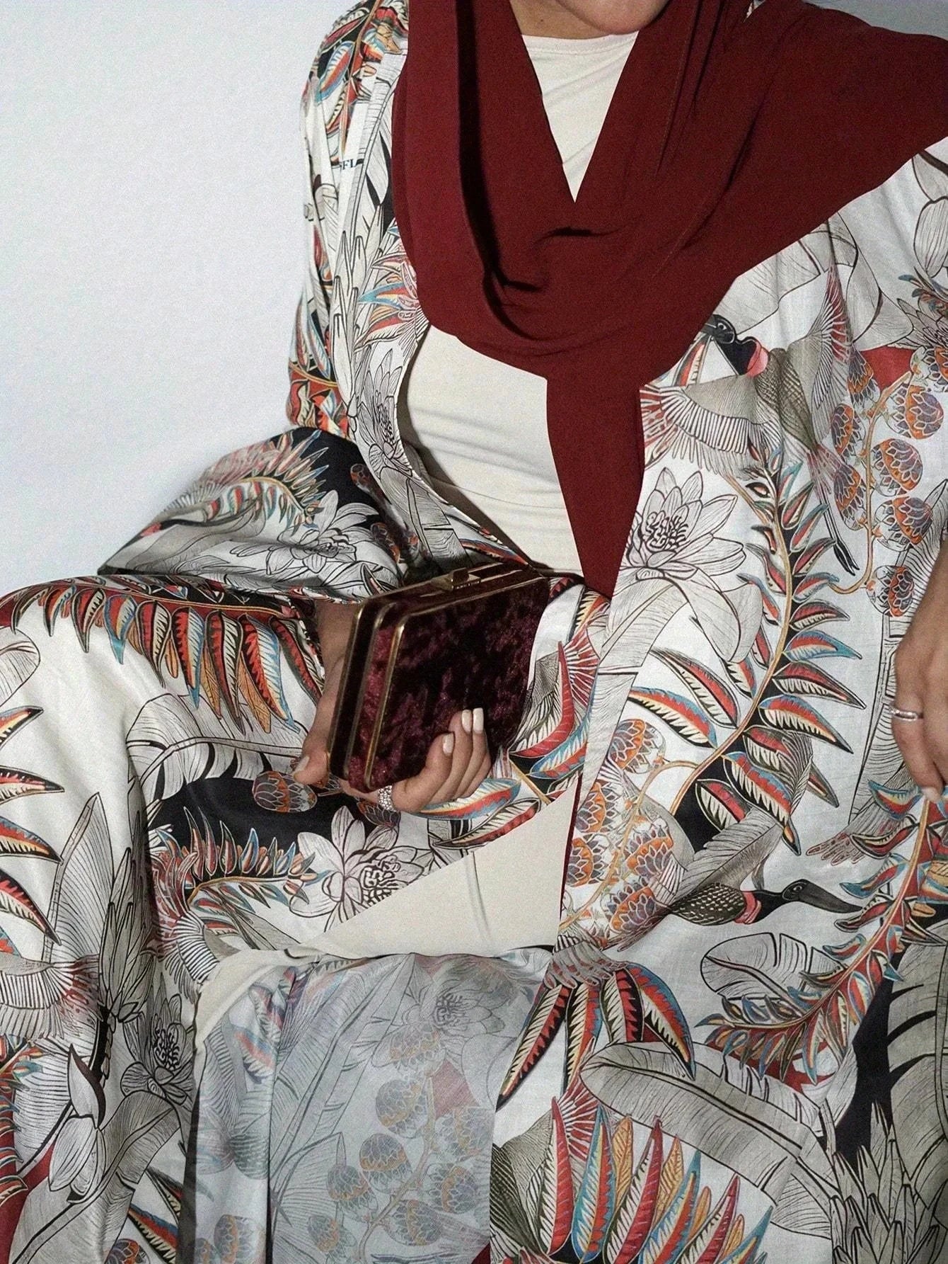 Middle Eastern Loose Printed Floral Abaya Muslim Full Sleeve Open Front Abayas Women Jilbabs Islamic Maxi Dresses Turkey Kaftans - AMULET RING STORE