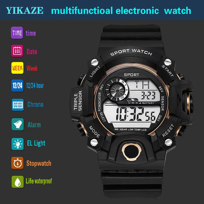 Fashion Men's Watch Sports Electronic Wristwatch Large dial Multifunctional Waterproof Luminous Alarm Kids Male's Military Watch - AMULET RING STORE