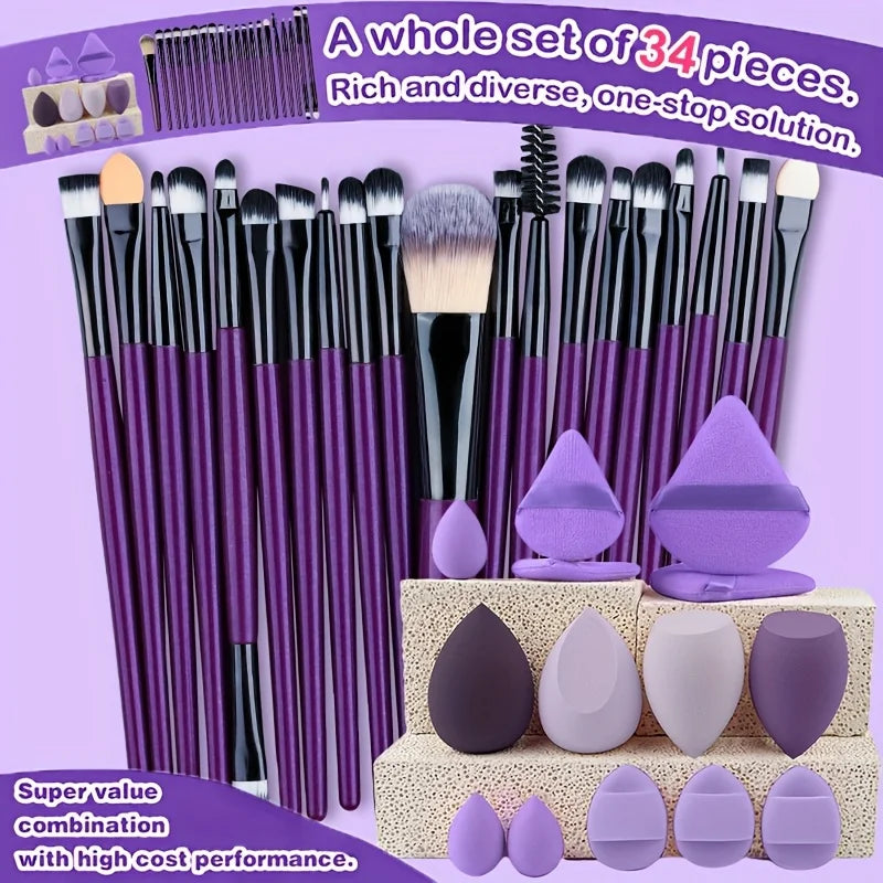 8/20Pcs Eye Makeup Brush Set Portable Soft Makeup Tool Eyeshadow Blending Detail Cosmetics Brush Kit with Makeup Egg Powder Puff - AMULET RING STORE