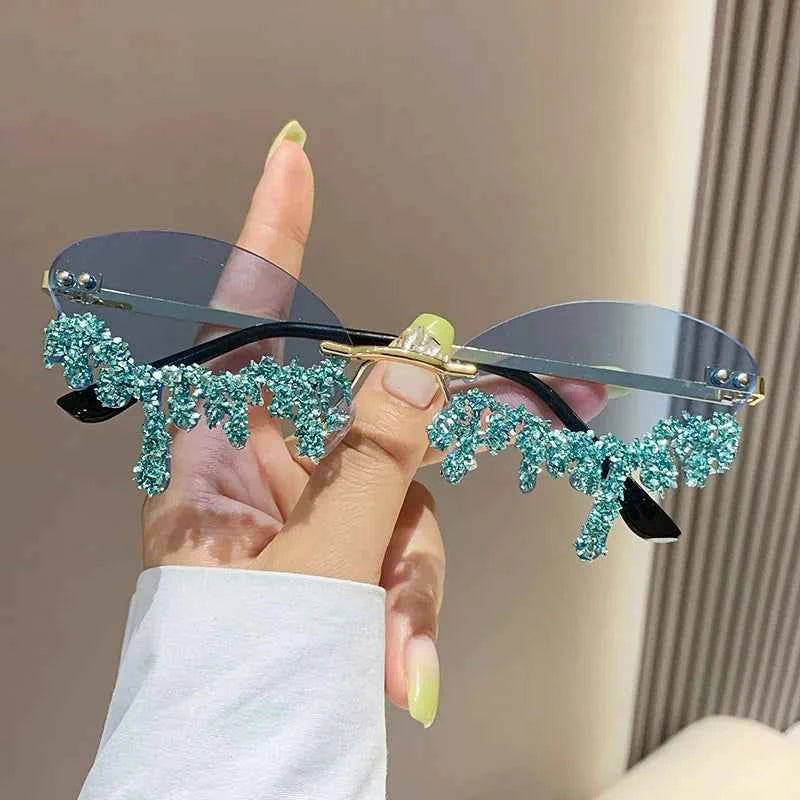Diamond Rimless Sunglasses Women Luxury Brand Rhinestone Sun Glasses Ladies Sexy Tear Shape Punk Party Eyewear gafas de sol